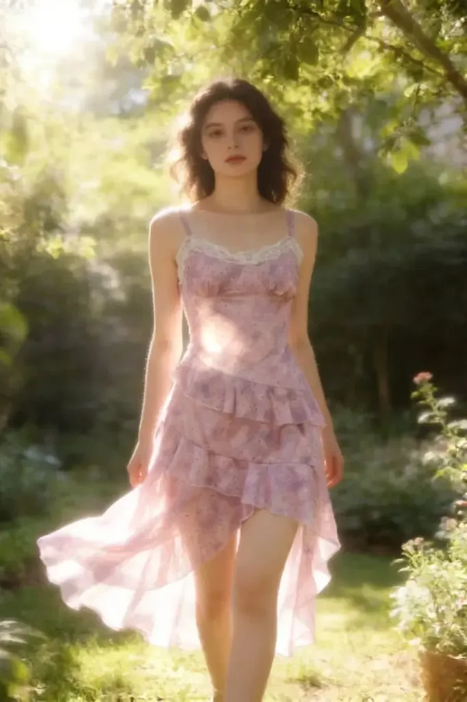 Light Purple Floral Tiered Midi Dress - Image 1