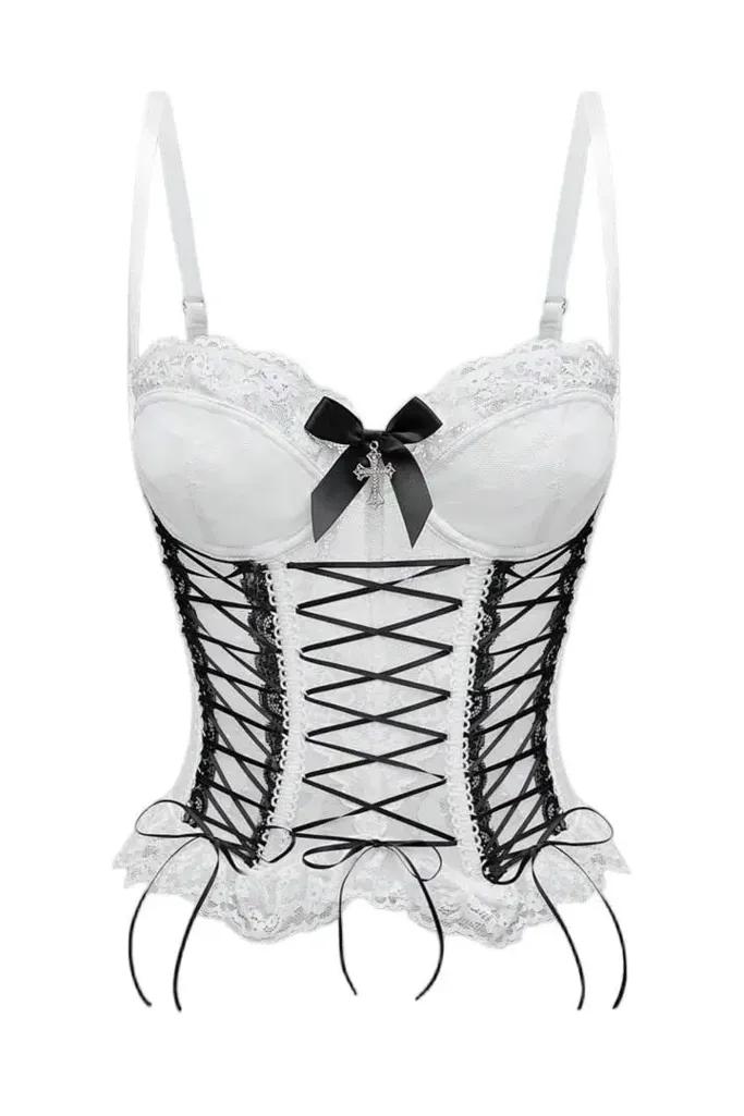 White Lace Overlay Charms Corset Top - Image 1