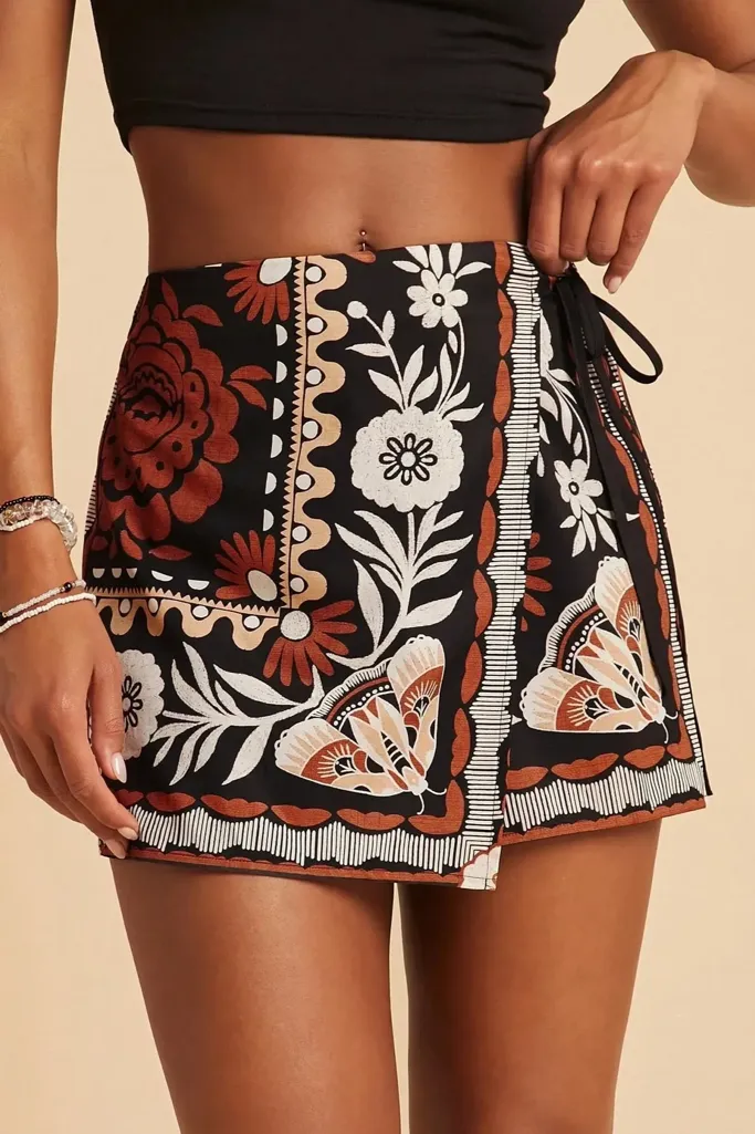 Black Floral Infusion Wrap Skorts - Image 1