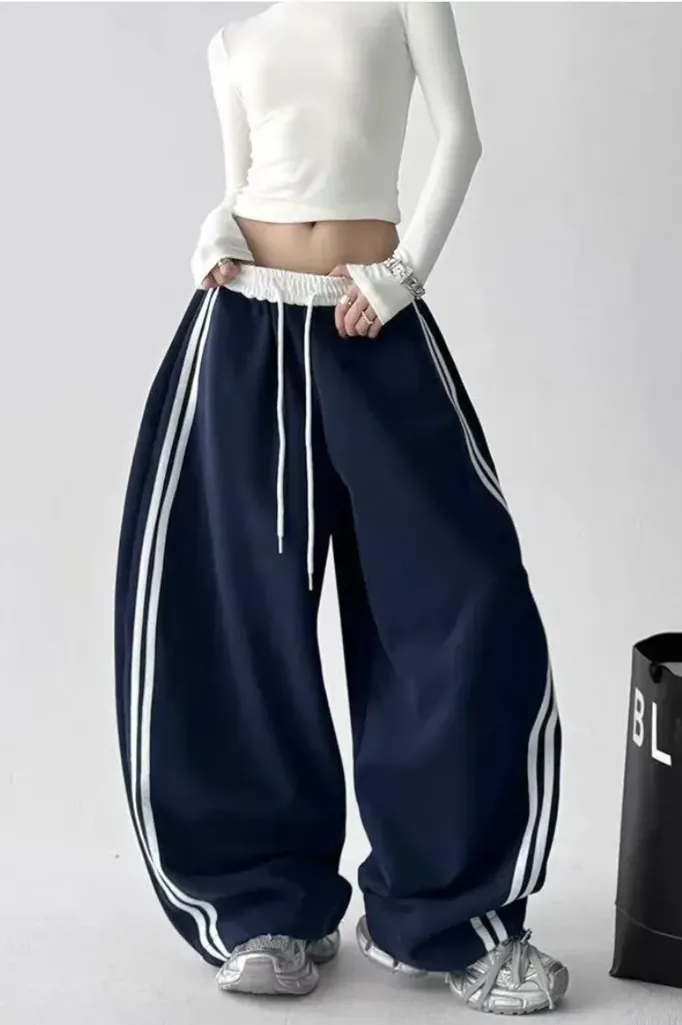 Navy Blue Mid Rise Striped Trousers - Image 1