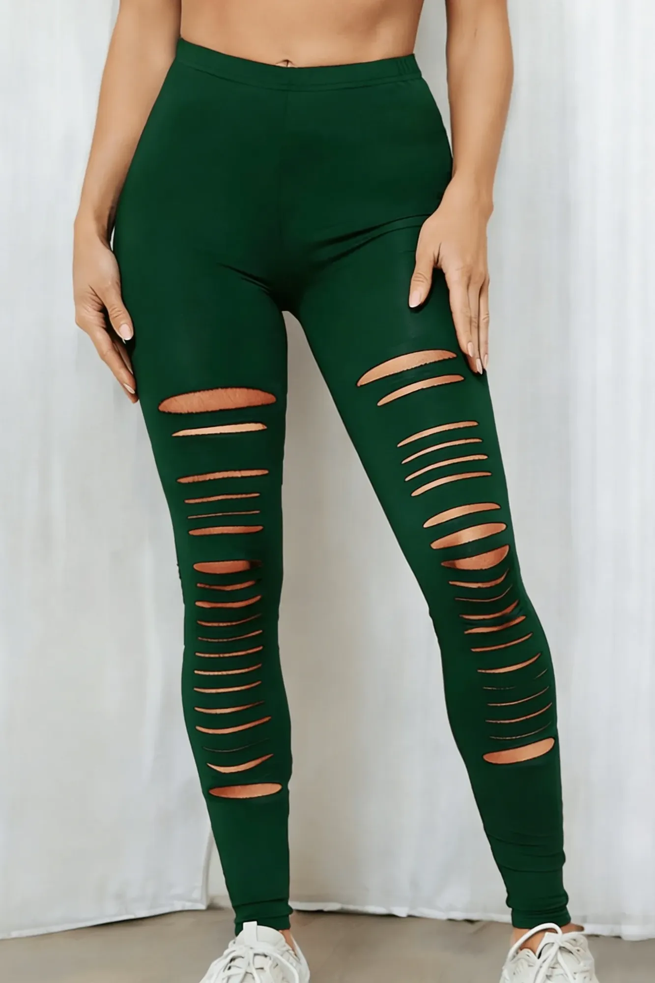 Dark Green Ripped High-Rise Leggings