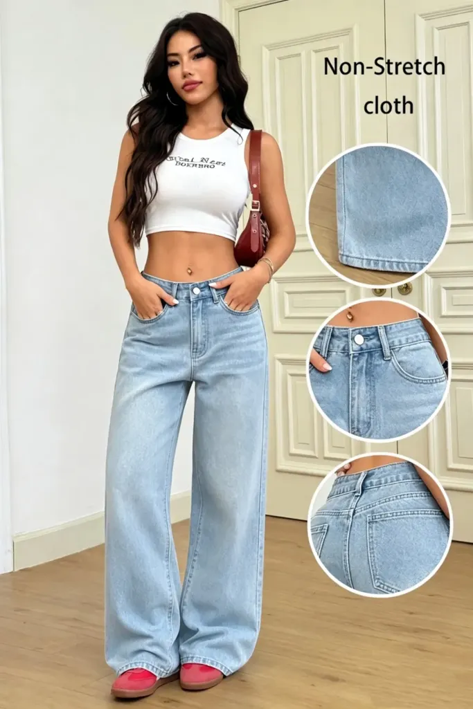 Light Blue Mid Rise Wide Leg Jeans - Image 1
