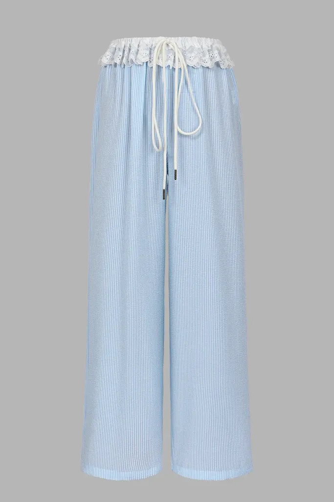 Light Blue High Rise Striped Trousers - Image 1