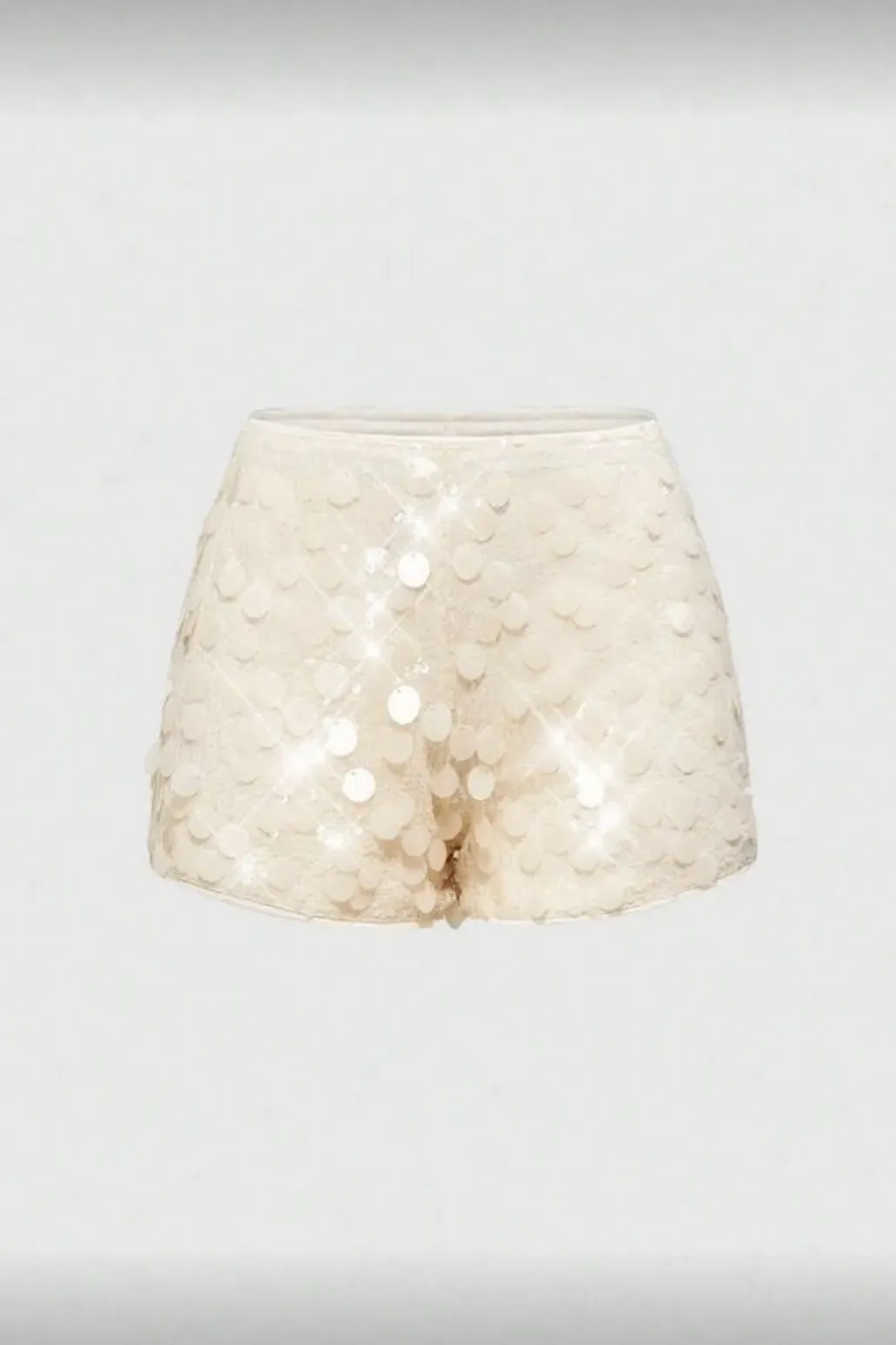 Cream Sequin Mid Rise Shorts