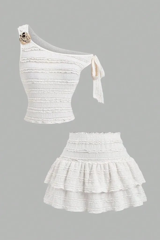 White One Shoulder Co-Ord Set - Image 1