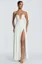 White Solid Ruched Slit Maxi Dress