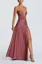 Pink Solid Ruched Slit Maxi Dress