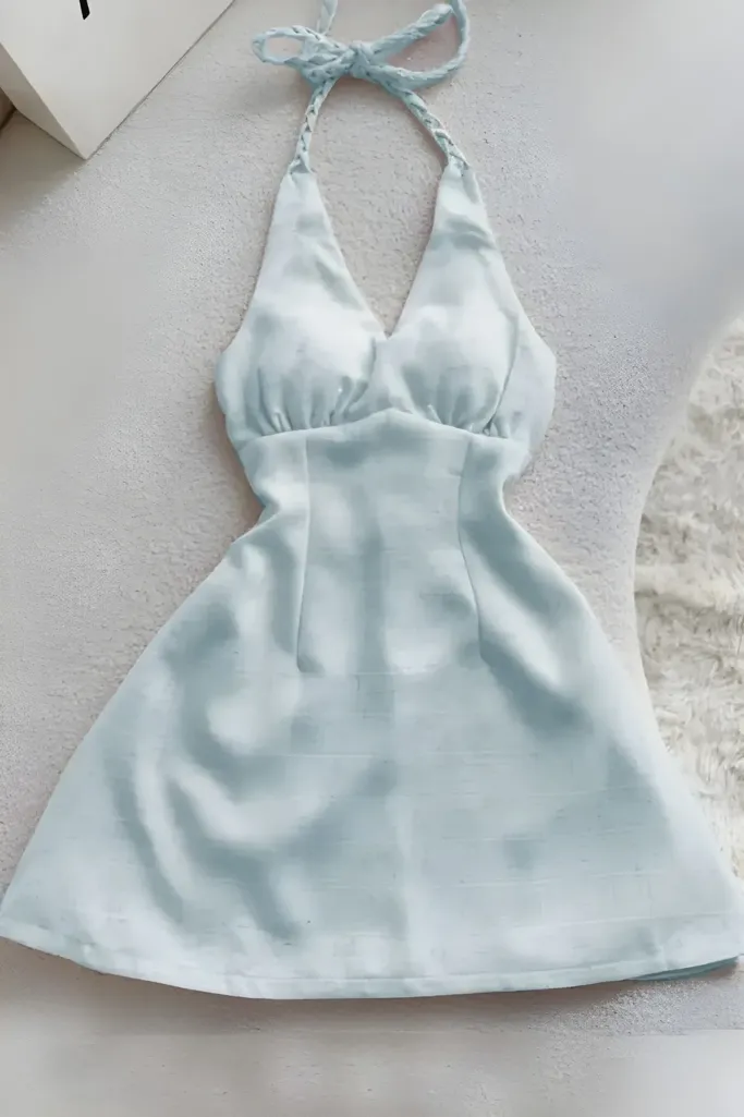 Light Blue Halter Neck Mini Dress - Image 1