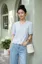Light Blue Embroidered V-Neck Top