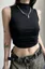 Black Solid High Neck Crop T-Shirt
