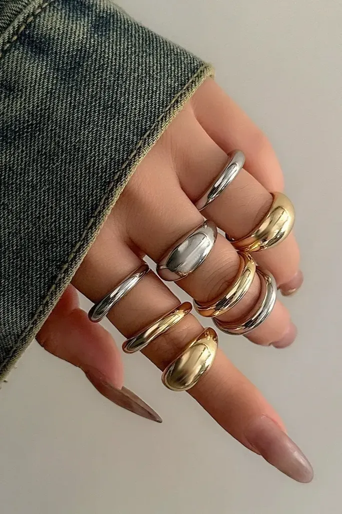 Silver Set Of 8 Statement Rings - Image 1