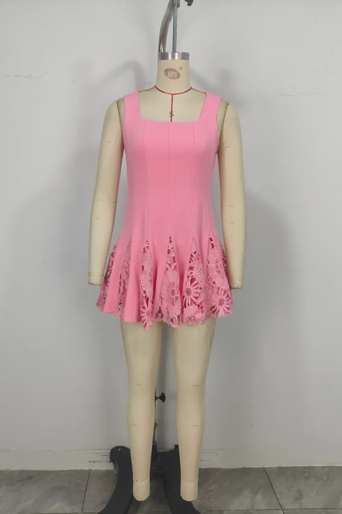 Pink Floral Lace Mini Dress - Image 1