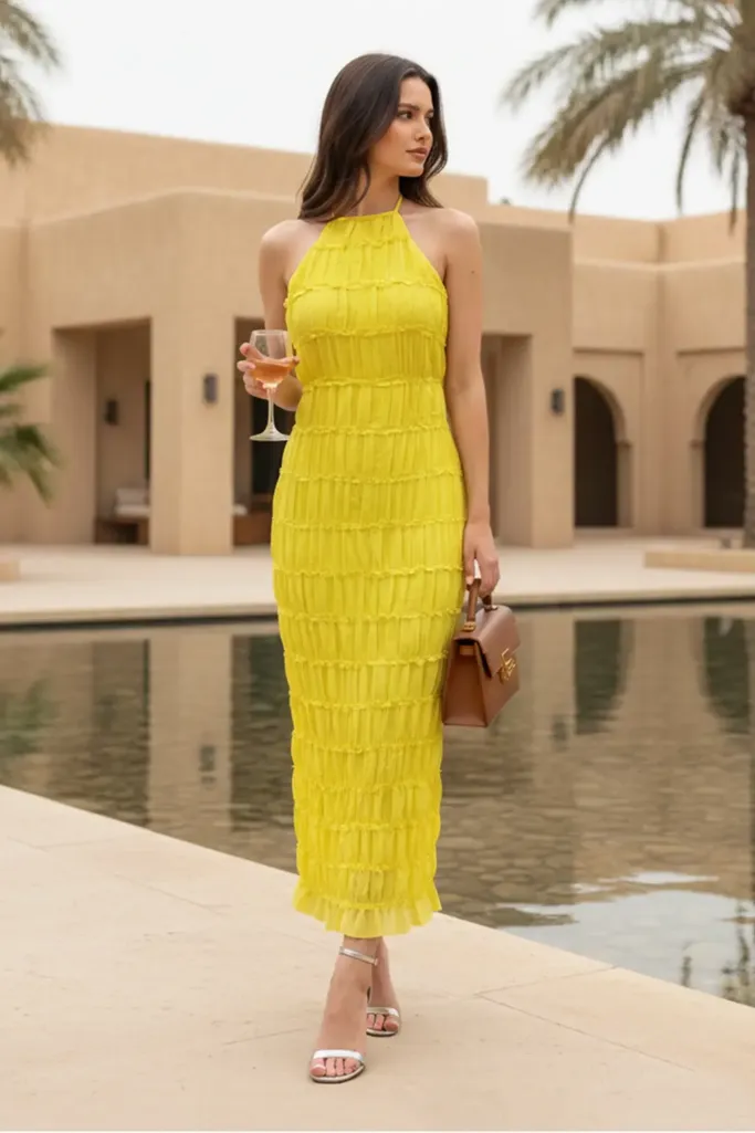 Yellow Halter Backless Maxi Dress - Image 1