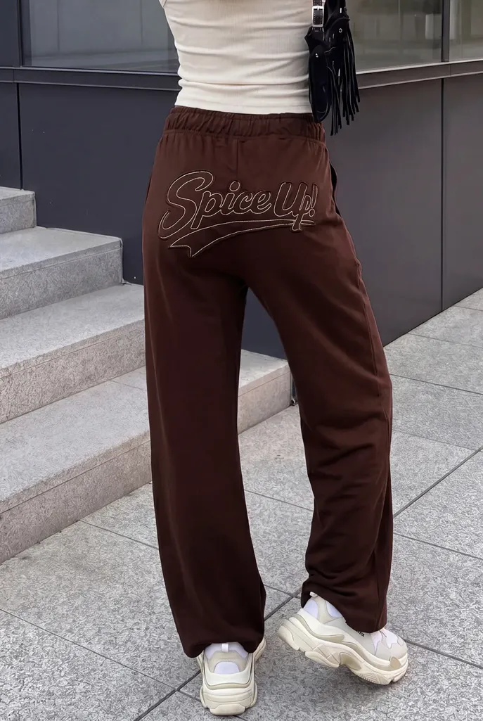 Brown Typography Mid-Rise Pants - Image 1