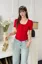 Red Round Neck Buttoned Top
