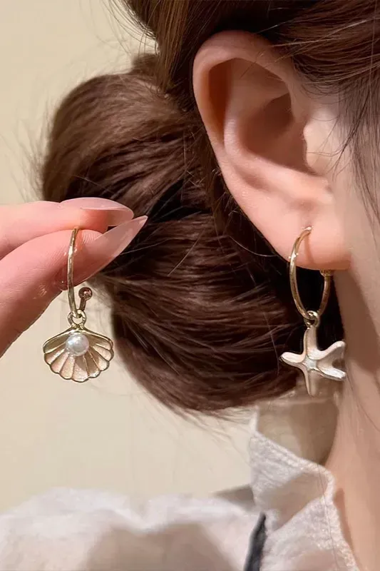 Golden Shell Pearl Earrings - Image 1