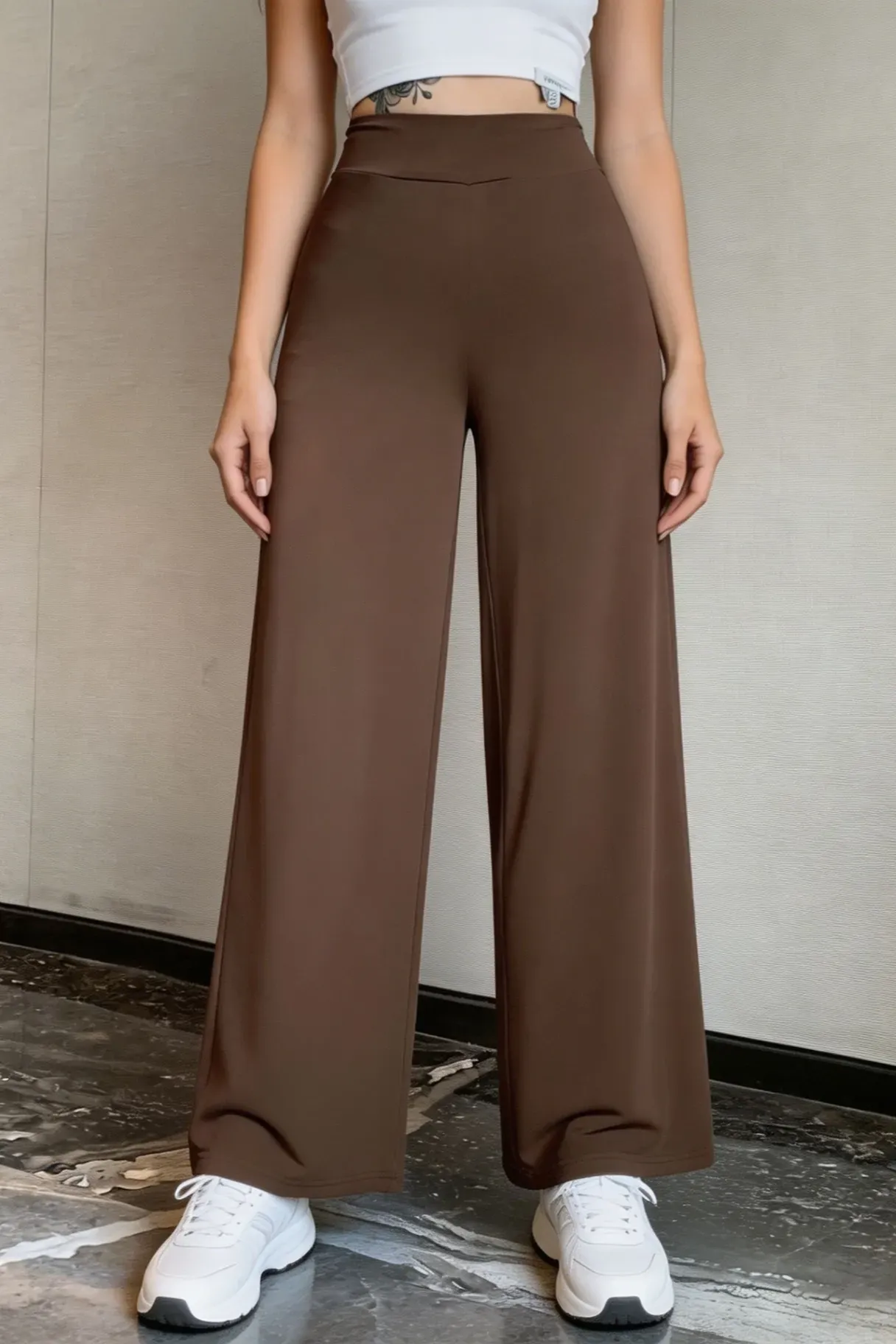 Brown Solid High Rise Trousers