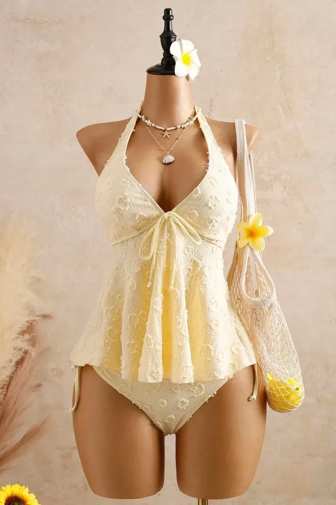 Light Yellow Lace Set Of 2 Swimwear Set - Image 1