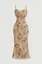 Beige Floral Ruched Midi Dress