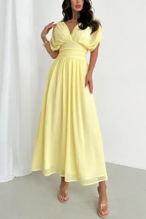 Yellow V-Neck Maxi Dress - Image 1