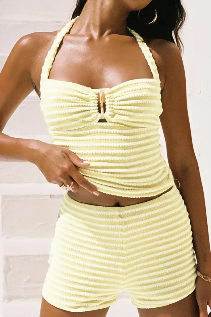 Light Yellow Striped Crochet Co-Ord Set - Image 1
