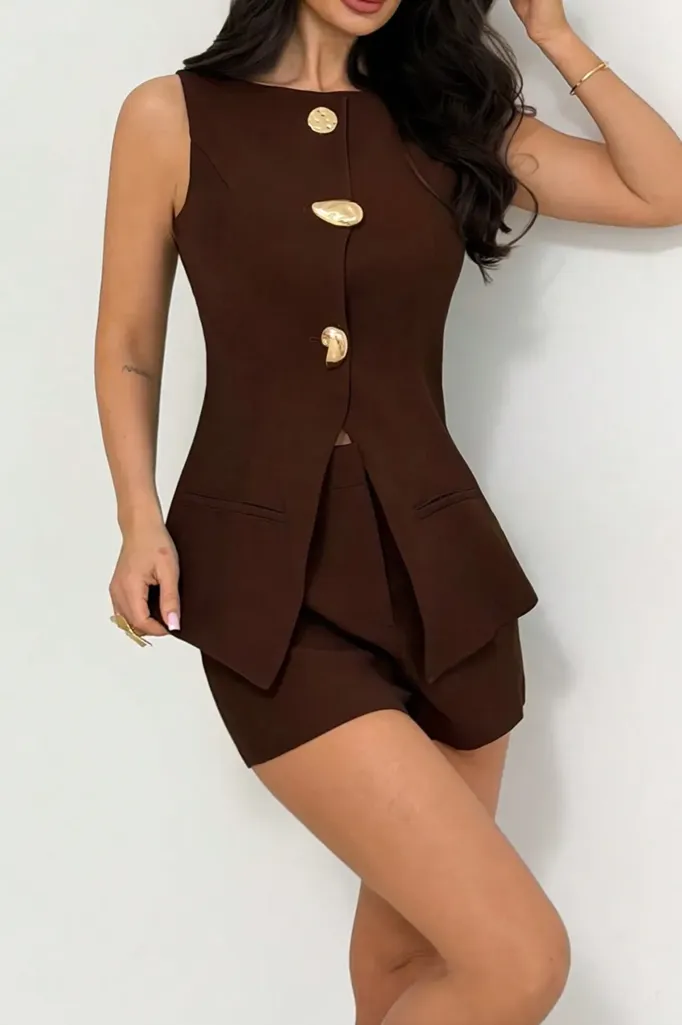 Dark Brown Solid Co-Ord Set - Image 1