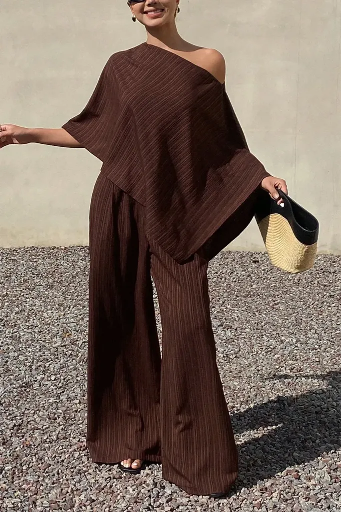 Brown One-Shoulder Co-Ord Set - Image 1