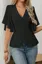 Black Solid V-Neck Ruffled Top
