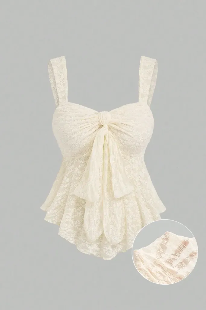 Cream Sweetheart Lace Peplum Top - Image 1