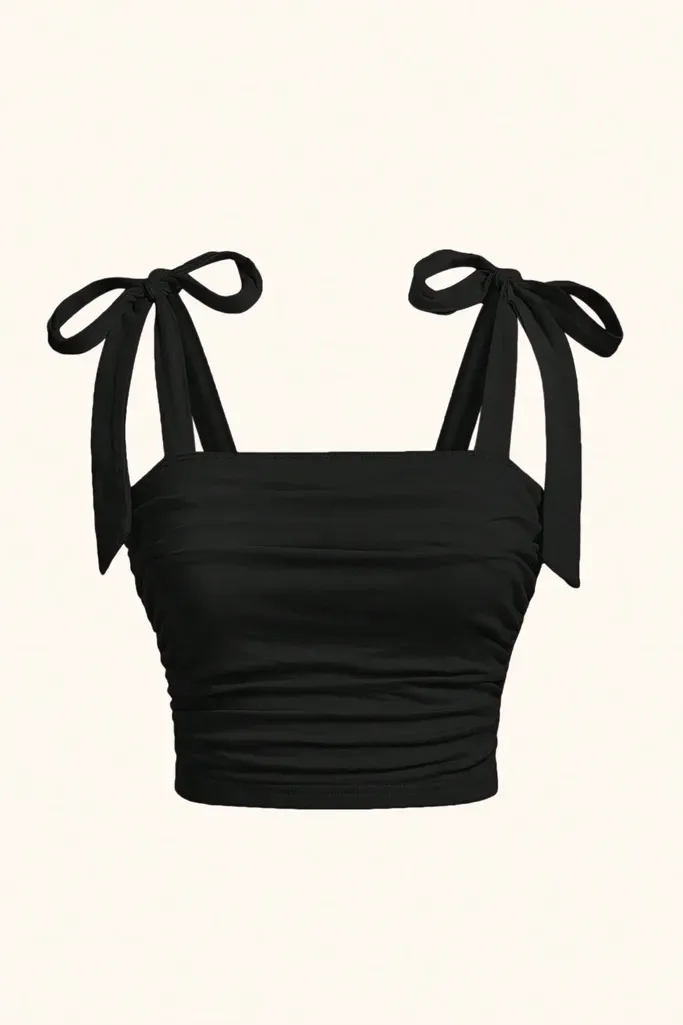 Black Square Neck Fitted Crop Top - Image 1