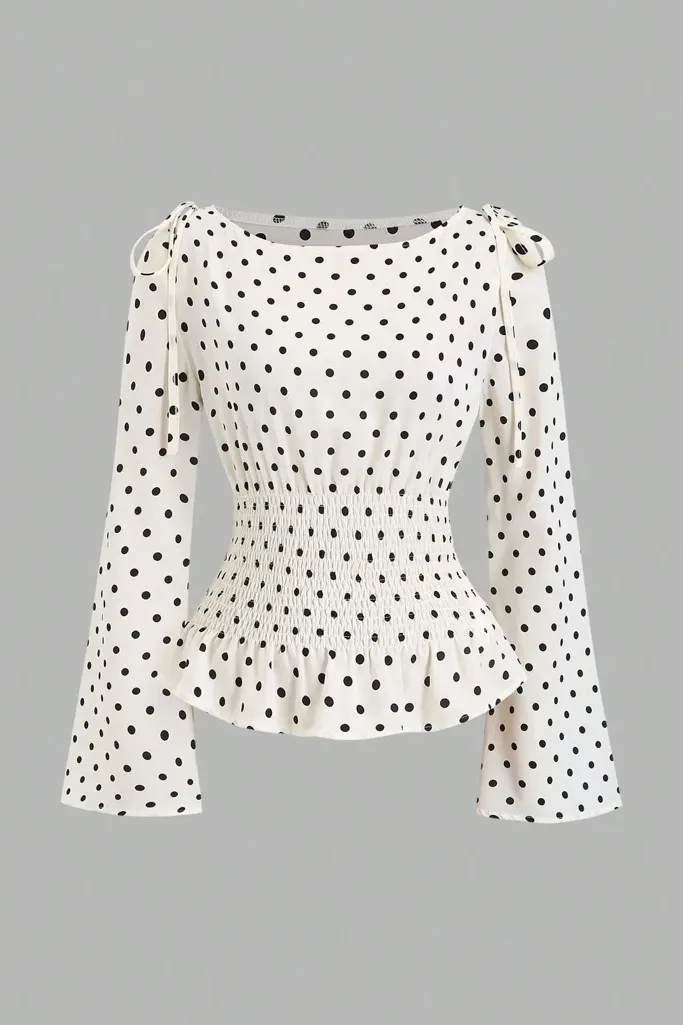 White Polka Dot Smocked Top - Image 1