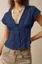 Dark Blue V-Neck Buttoned Crop Top