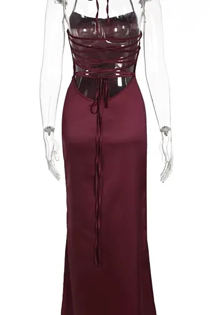 Wine Solid Mermaid Bodycon Dress - Image 1