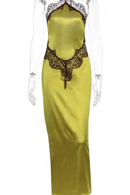 Olive Lace Halter Maxi Dress - Image 1