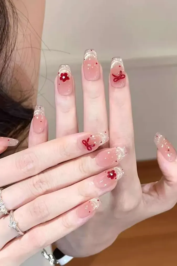 Red Bow Press On Nails - Image 1