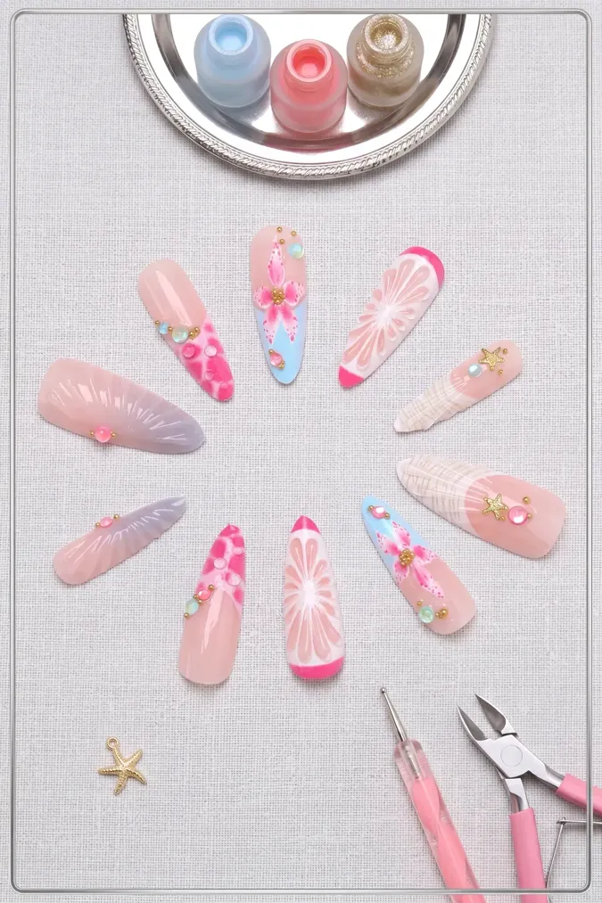 Light Pink Abstract Press-On-Nails Set - Image 1