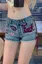 Blue Embroidered Denim Shorts