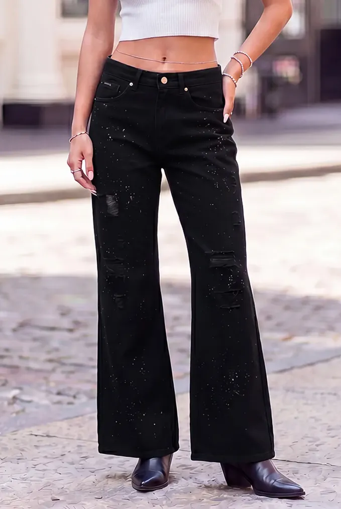 Black Solid Mid Rise Jeans - Image 1