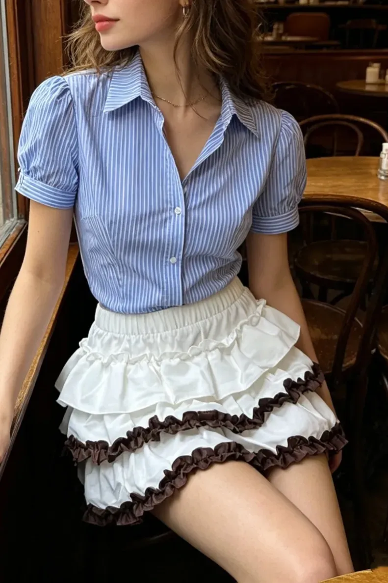 White Tiered Ruffle Mini Skirt