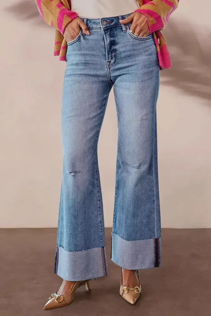 Blue Ripped Wide Leg Jeans - Image 1