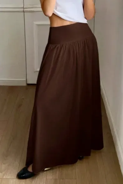Dark Brown High-Rise Maxi Skirt - Image 1