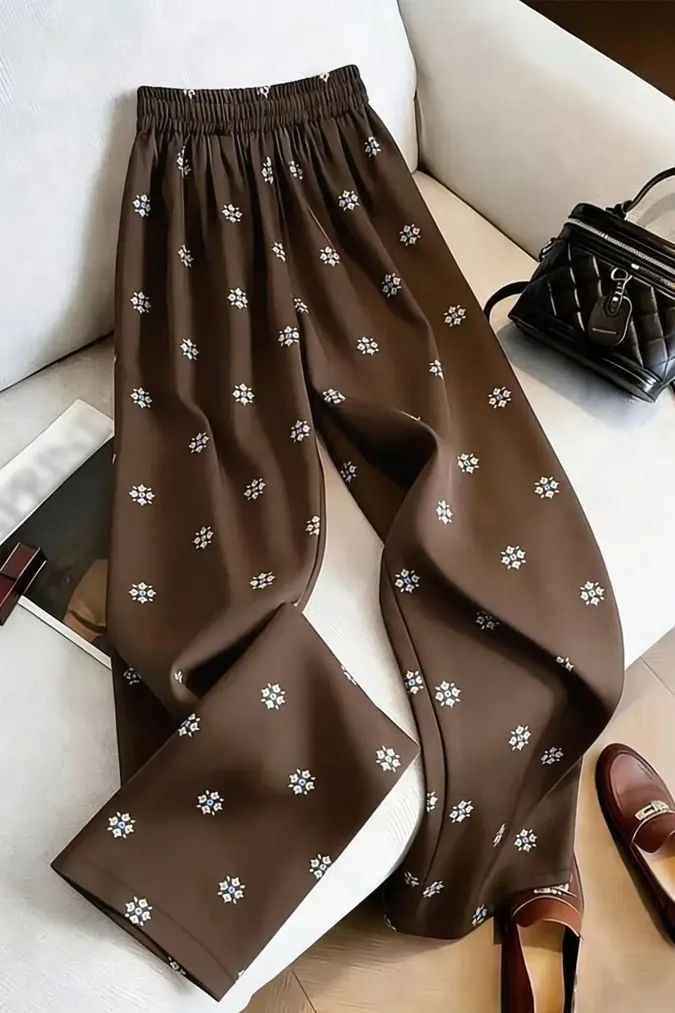 Brown Printed Mid-Rise Pants - Image 1
