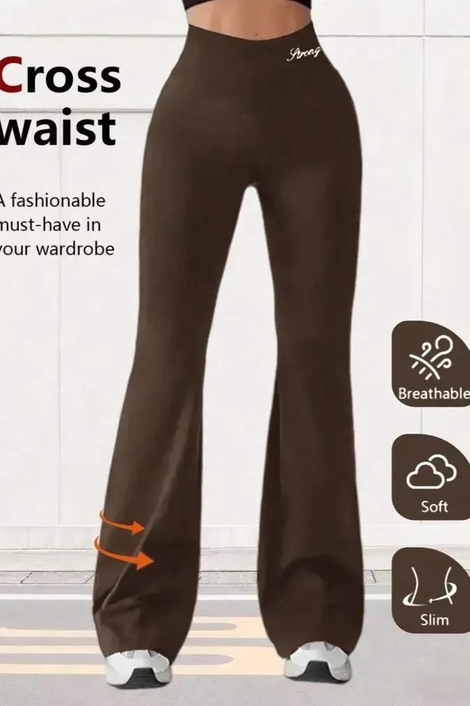 Brown Solid High Rise Trousers - Image 1