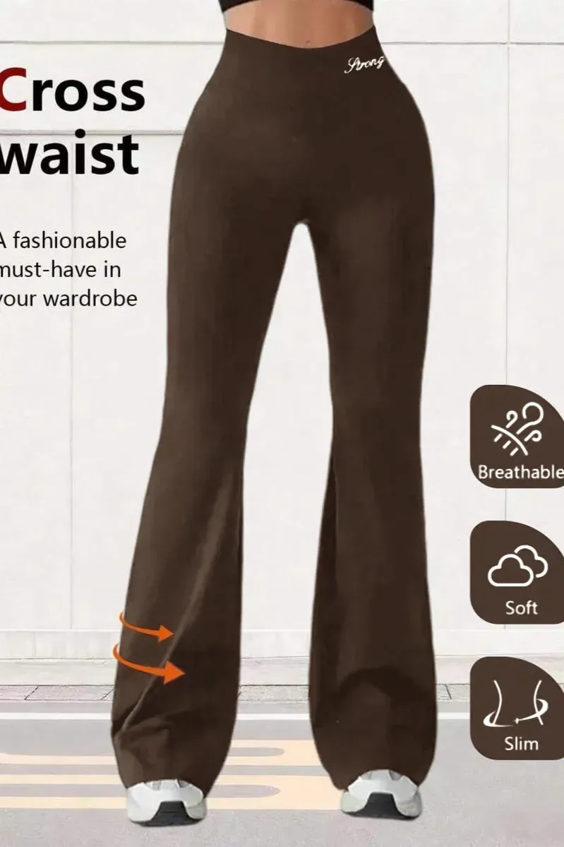 Brown Solid High Rise Trousers