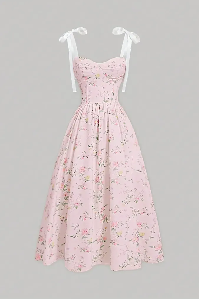 Light Pink Floral Sweetheart Maxi Dress - Image 1