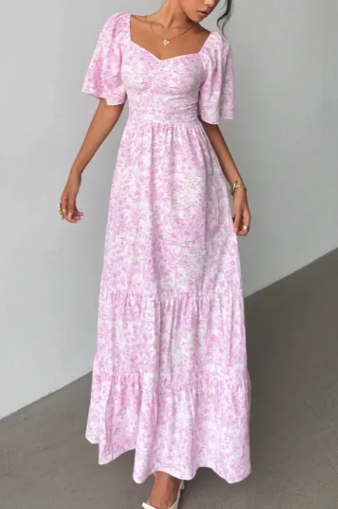 Light Pink Floral Sweetheart Maxi Dress - Image 1