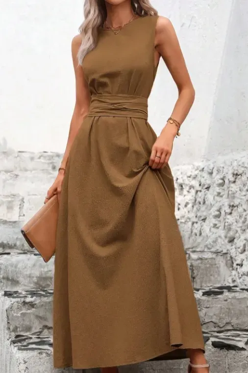Brown Wrap Tie-Up Maxi Dress - Image 1