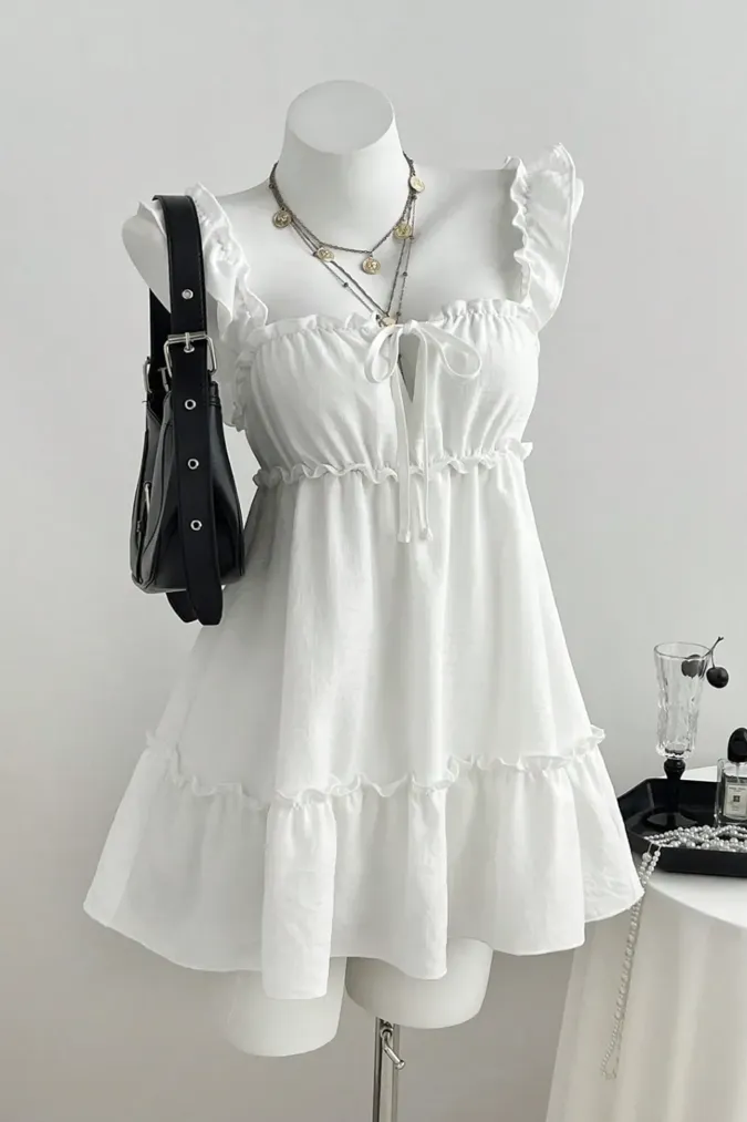 White Sweetheart Tiered Mini Dress - Image 1