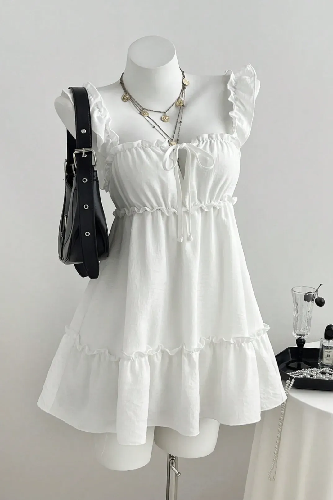 White Sweetheart Tiered Mini Dress