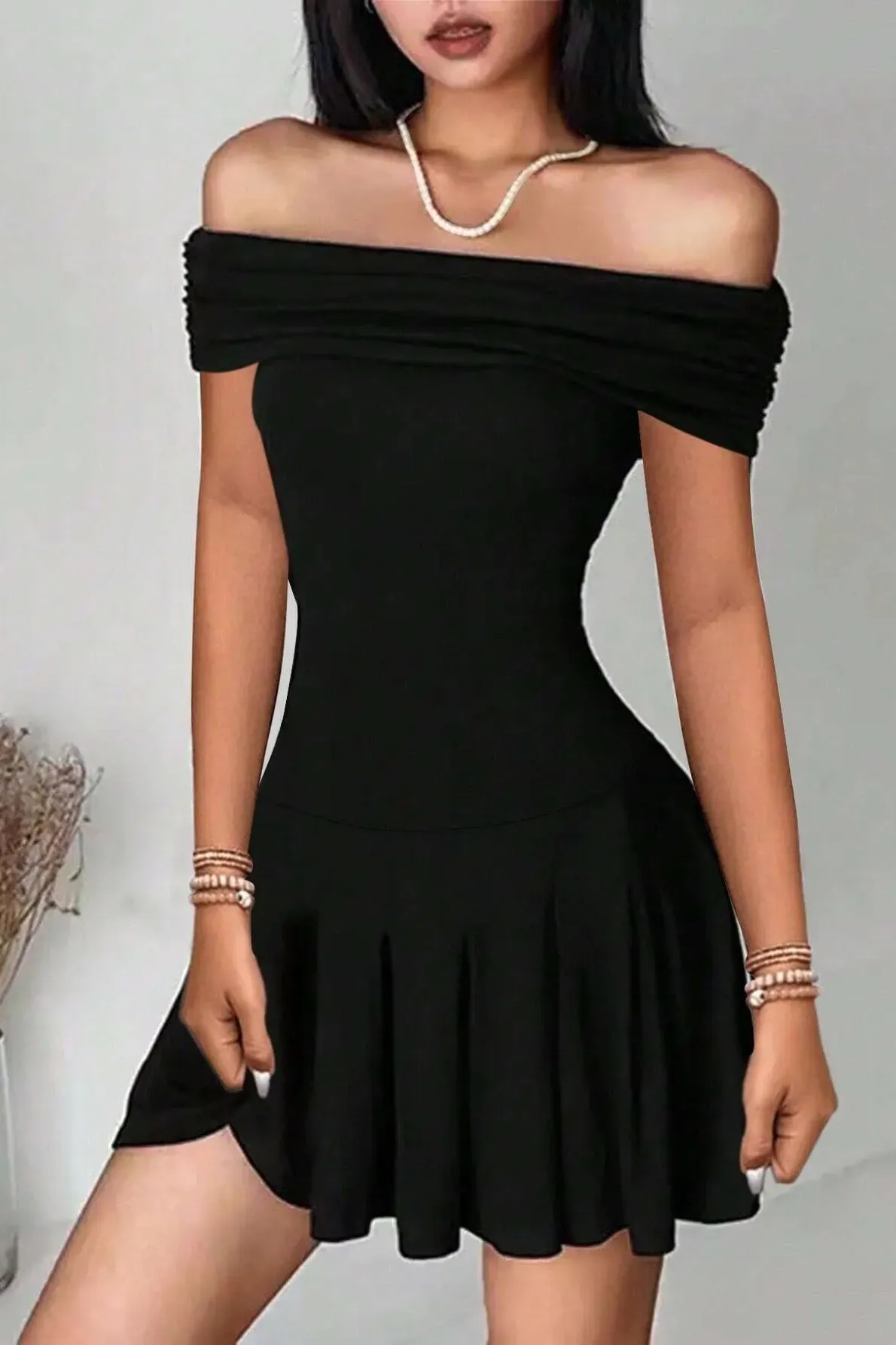 Black Off-Shoulder Mini Dress